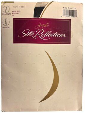 VTG Womens Hanes Silk Reflections Sheer Thigh Highs Sandalfoot Jet Size CD 720
